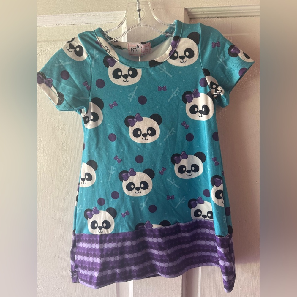 Kids Panda Print Dress - Blue and Purple